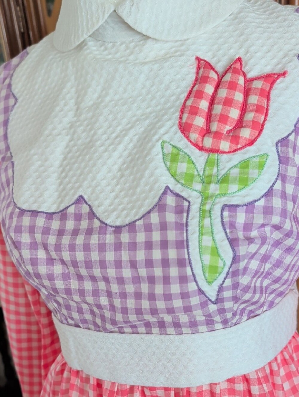 Vintage Pink Gingham Maxi Dress with White Collar - Picture 2 of 9